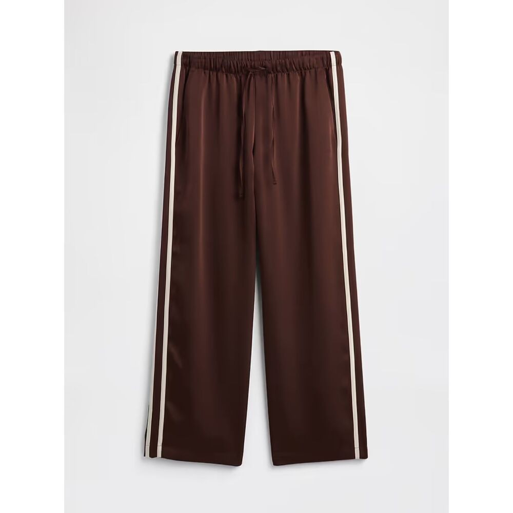 NWT Gap Satin Straight-Leg Crop Track Pants in Dark Brown Women's Size M Tall